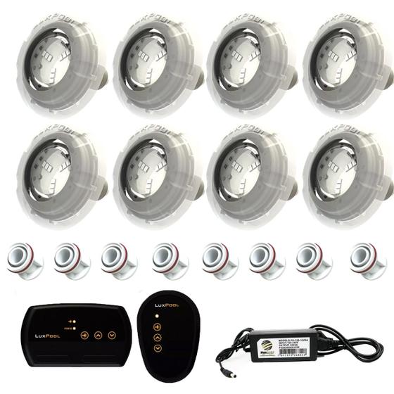 Imagem de Kit Iluminação Piscina 50mm 64m² 8 Led 4w, Módulo Rgb, Fonte