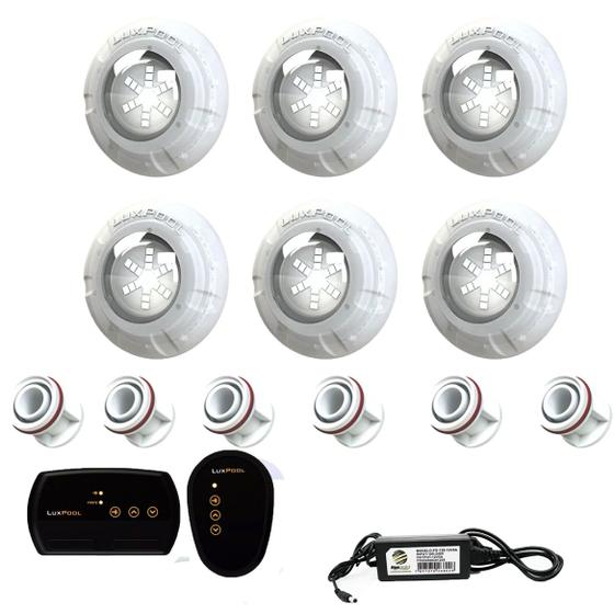 Imagem de Kit Iluminação Piscina 50mm 96m² 6 Led 9w, Módulo Rgb, Fonte