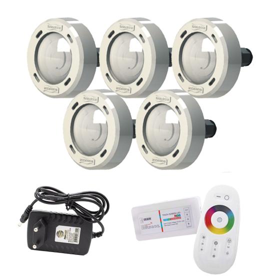 Imagem de Kit Iluminação Piscina 60m² - 5 Leds 5w + Comando Rgb Touch