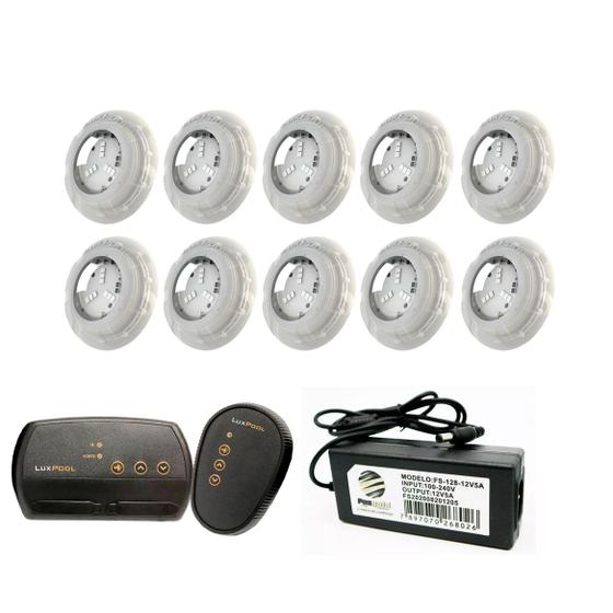 Imagem de Kit Iluminação Piscina 80m² - 10 Led 4w, Módulo Rgb C/ Fonte