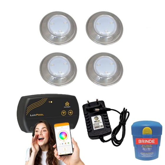 Imagem de Kit Iluminação Piscina Até 52m² - 4 Leds Inox 6w + SmartLux