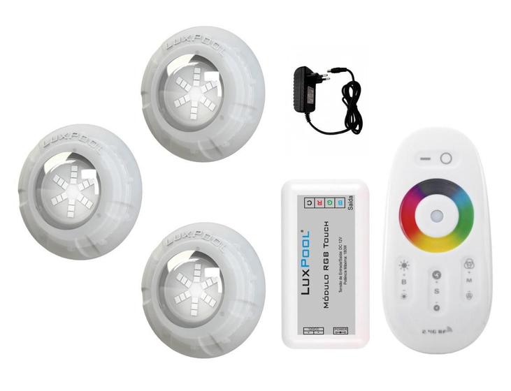 Kit Iluminação Piscina Com Controle + 3 Leds Rgb 9W + Fonte - Luxpool ...