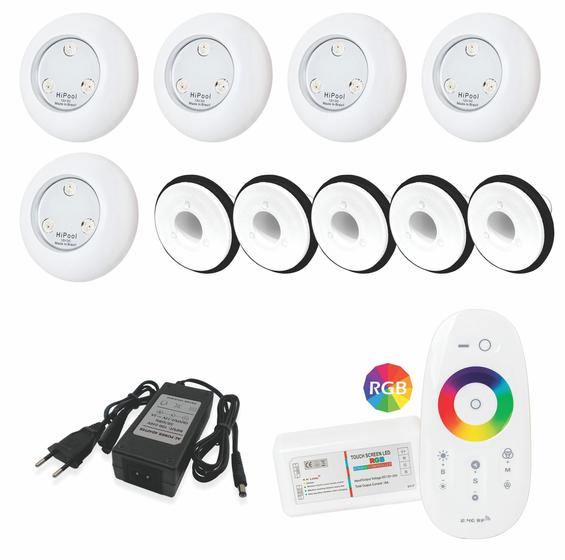 Imagem de Kit Iluminação Piscina Fibra - 5 Leds 9W + Touch + Fonte