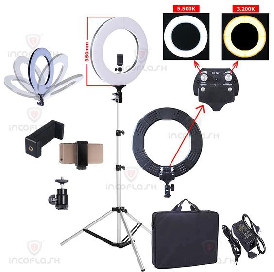Kit iluminador led ring light 60w bicolor com tripé Menor preço em Kit iluminador led ring light 60w bicolor com tripé