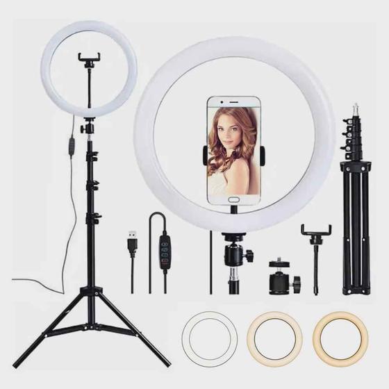 Imagem de Kit Iluminador Ring Light 12 Polegadas 30 cm Tripé e Dimmer