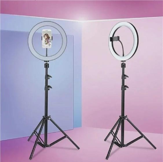 Imagem de Kit Iluminador Ring Light 18 Polegadas 40W com Tripé 2 metros + suporte Celular Youtuber Selfie