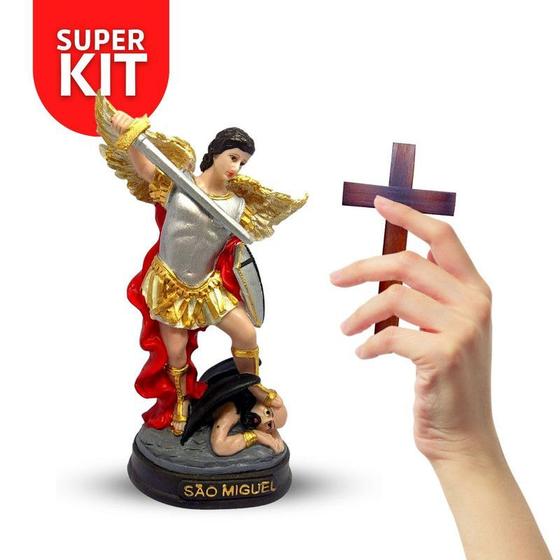 Imagem de Kit Imagem De Resina De São Miguel 20cm com Cruz crucifixo