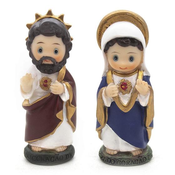 Imagem de Kit Imagem Sagrado Coração de Jesus e Maria Infantil Importado Resina 8 cm