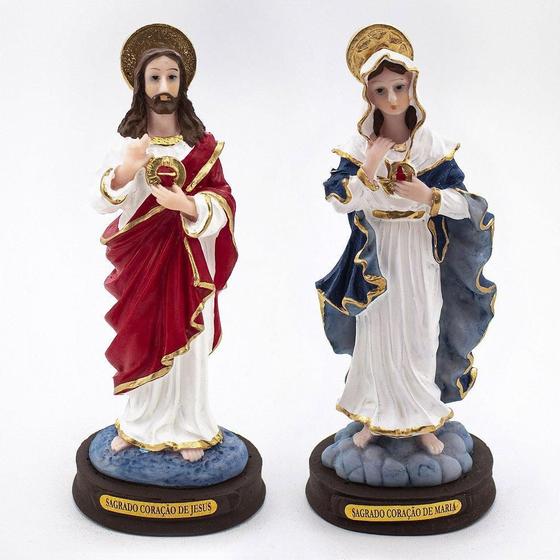 Imagem de Kit Imagem Sagrado Coração De Jesus E Maria Resina 15 Cm