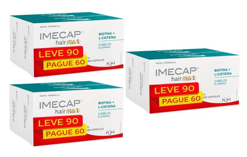 Imagem de Kit Imecap Hair Max Cabelos E Unhas Com 3 Unidades De 90 Cápsulas Cada