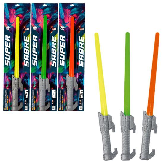 Imagem de Kit Infantil 3 Super Sabres Coloridos Fluorescentes Para Crianças Meninas E Meninos 60cm Brinquedo Pica Pau