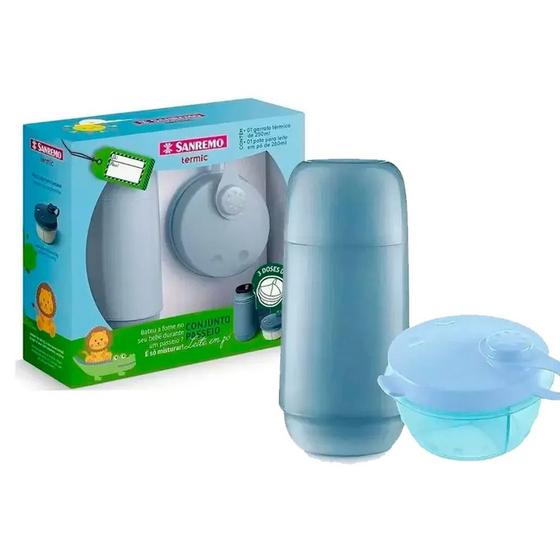 Imagem de Kit Infantil Azul Bebe Garrafa Térmica 250ml e Pote para Leite em Pó Sanremo