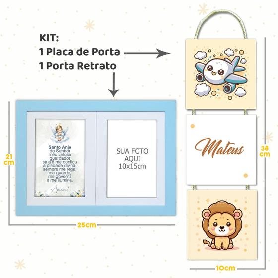 Imagem de Kit Infantil Bebê com Placa de Porta Maternidade e Porta Retrato com Oração do Santo Anjo do Senhor