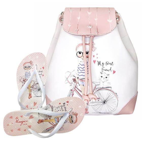 Imagem de Kit Infantil Bolsa Juvenil Feminino Mochila Chinelo Menina Bike Magicc