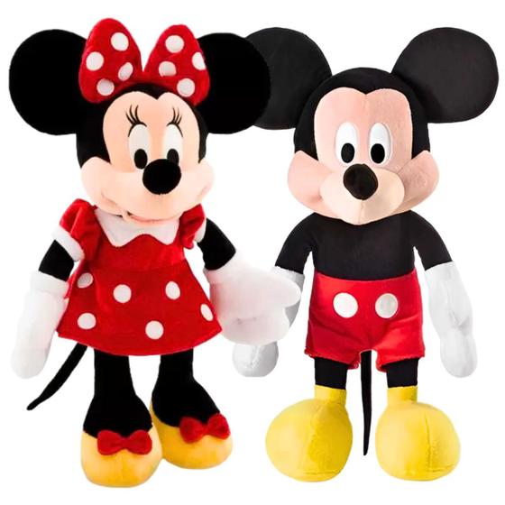 Imagem de Kit Infantil Bonecos De Pelúcia Mickey e Minnie 33cm Original 100% Em Poliéster Hipoalergênicos
