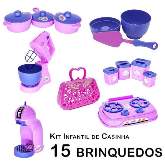 Imagem de Kit Infantil Casinha Batedeira Panela Forma Cafeteira 15P