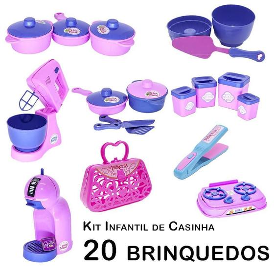 Imagem de Kit Infantil Casinha Batedeira Panela Forma Cafeteira 20P