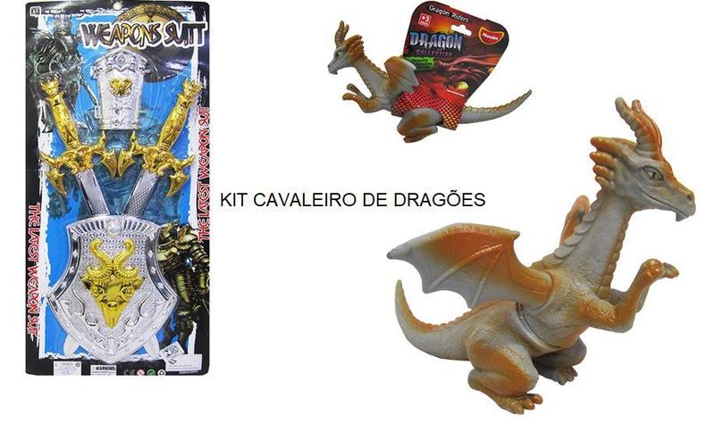 Imagem de Kit Infantil Cavaleiro de Dragões com Acessórios e um Dragão Miniatura