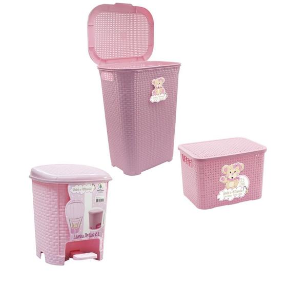 Imagem de Kit Infantil Cesto 30L, Caixa 18L, Lixeira 6L Rosa