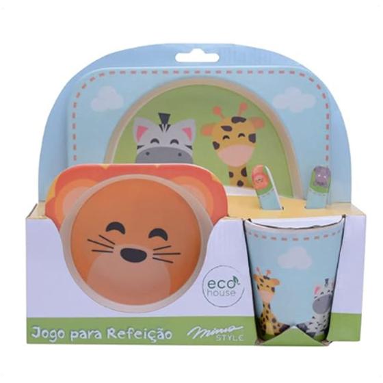 Imagem de Kit Infantil Comida Divertida Safari Prato Bowl Copo Colher