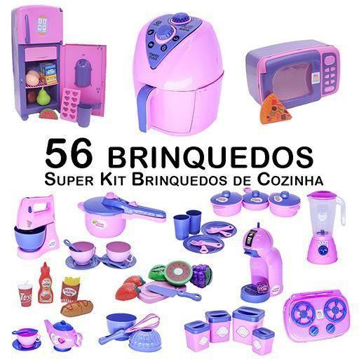 Imagem de Kit Infantil Comida Geladeira Fogão Microondas Panela 56P