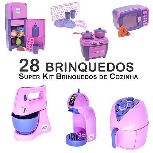 Imagem de Kit Infantil Cozinha Geladeira Fogão Microondas Panela 28p