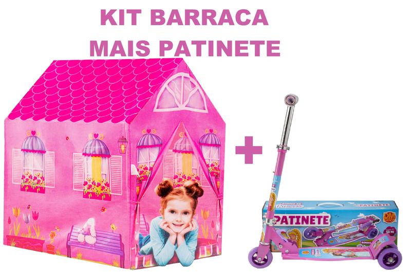 Imagem de Kit Infantil De barraca Minha Casinha + Patinete Rosa Menina.