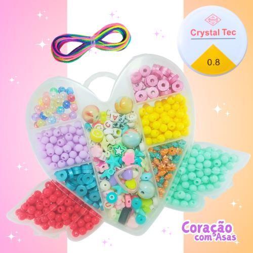 Imagem de Kit infantil de miçangas pérolas e entremeios p/ colar pulseira bijuteria e artesanato