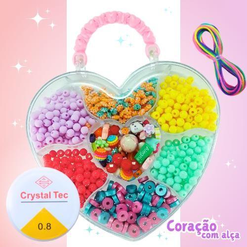 Imagem de Kit infantil de miçangas pérolas e entremeios p/ colar pulseira bijuteria e artesanato