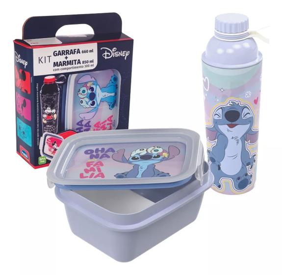Imagem de Kit Infantil Disney Stitch Garrafa e Marmita Com Compartimento Plasútil