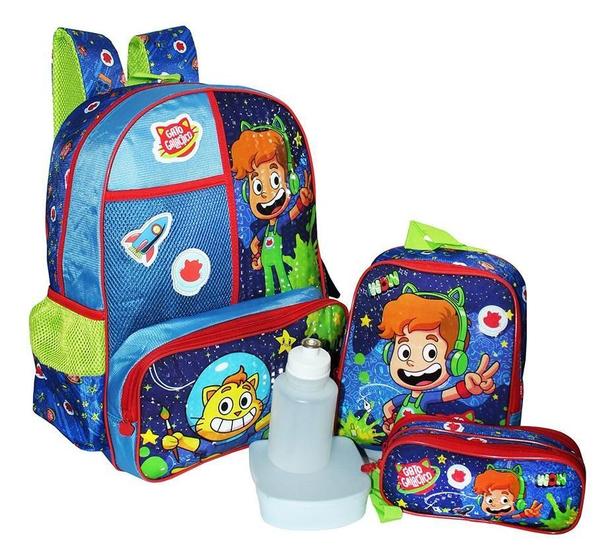 Imagem de Kit Infantil Gato Galáctico - Mochila, Lancheira e Estojo