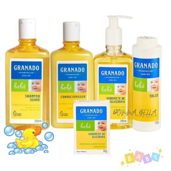 Kit Infantil Granado Bebê Com 05 Produto, Sabonete líquido, Shampoo, Condicionador, Talco, Sabonete em barras