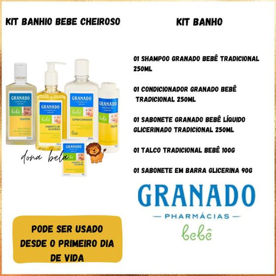 Kit Infantil Granado Bebê Com 05 Produto, Sabonete líquido, Shampoo, Condicionador, Talco, Sabonete em barras