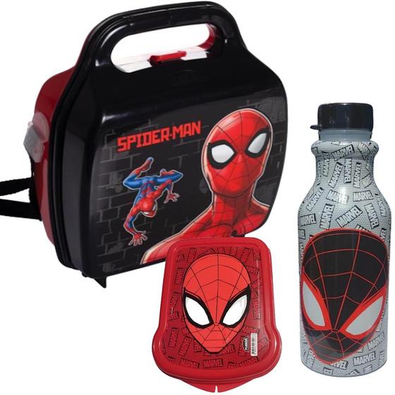 Imagem de Kit Infantil Homem Aranha Porta Lanche Escola Passeio Viagem