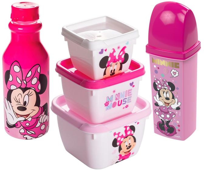 Imagem de Kit Infantil Minnie Porta Escova Potes e Garrafa 500ml