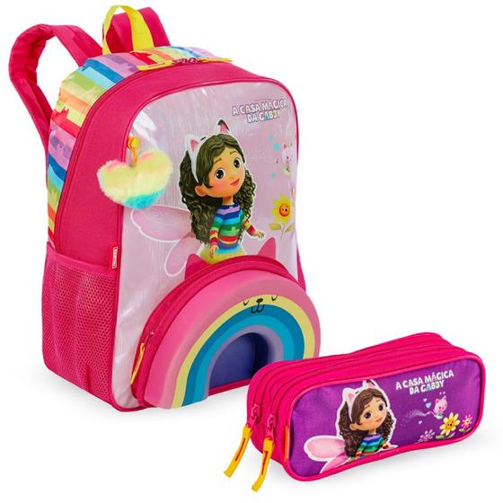 Imagem de Kit Infantil Mochila De Costas E Estojo Gabby Rainbow