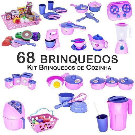 Imagem de Kit Infantil Panela Air Fryer Prato Mercado Fruta Fogão 68Pç