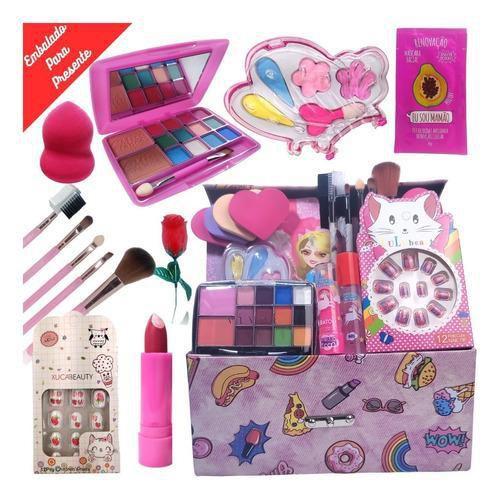 Zwbfu Kit De Maquiagem Infantil Para Meninas, Kit De Maquiagem Para  Meninas, Conjunto De Maquiagem Para Crianças Reais, Conjunto De Cosméticos  Lavável, Seguro Com Bolsa De Transporte Rosa : : Beleza
