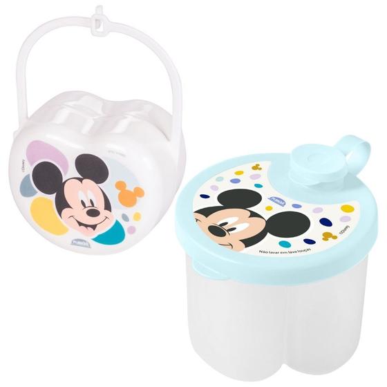 Imagem de Kit infantil porta leite em pó e porta chupeta Mickey Plasutil