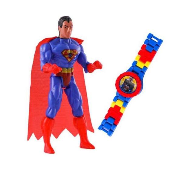 Imagem de Kit Infantil Relogio Digital com Brinquedo Super Heróis Boneco Batman / homem aranha Disney