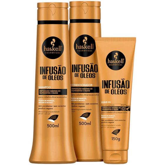 Imagem de Kit Infusão de Óleos Shampoo + Condicionador 500ml + Leave In 150g Haskell