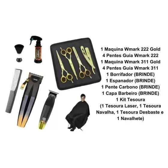 Imagem de Kit inicial barbeiro maquina corte + acabamento + kit tesouras + capa e acessórios