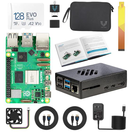 Imagem de Kit Inicial Raspberry Pi 5 Vilros - Com Dissipador de Alumínio e 128GB