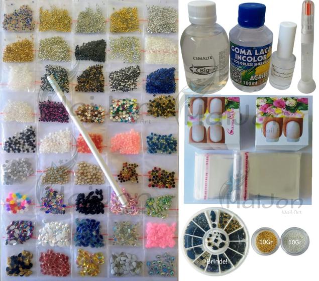 Imagem de Kit Iniciante Completo Pedrarias para fazer Joias de Unhas Cartões Caviar Base Goma Laca Ref. 7792