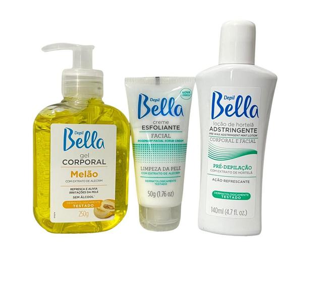 Imagem de Kit Iniciante Designer (Gel Melão 250g + Esfoliante Alecrim 50g + Adstringente Hortelã 140ml) - Depil Bella