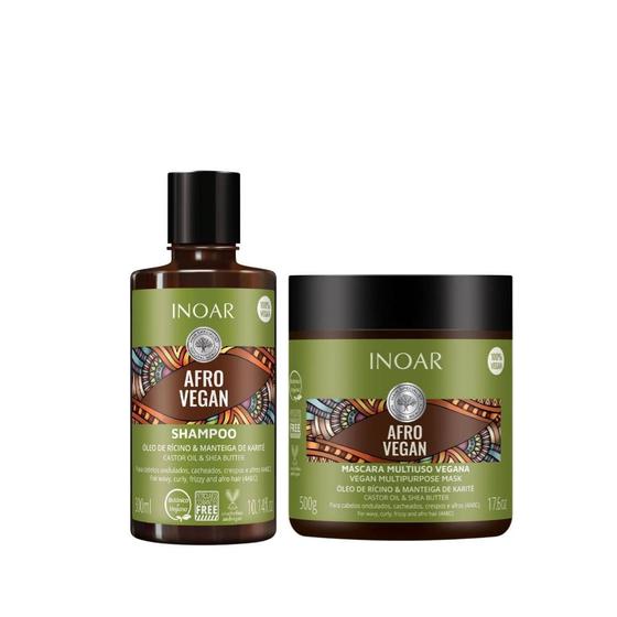 Imagem de Kit Inoar Afro Vegan - Shampoo 300ml e Mascara 500g