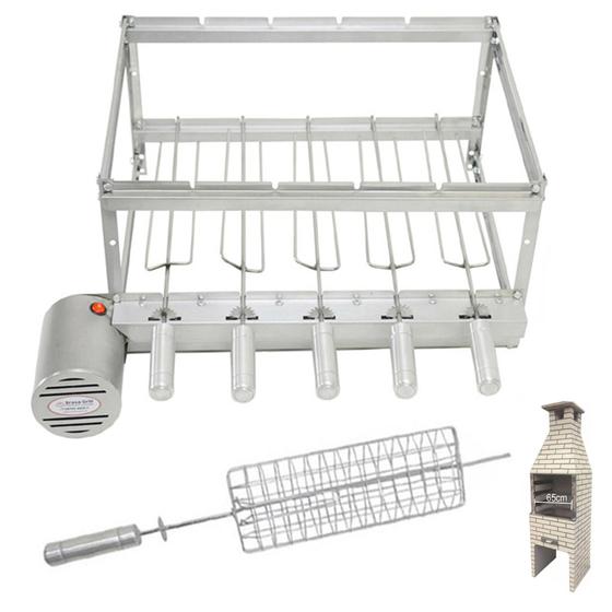 Kit Inox Elétrico Giratório 5 Espetos para Churrasqueiras Pré Moldada