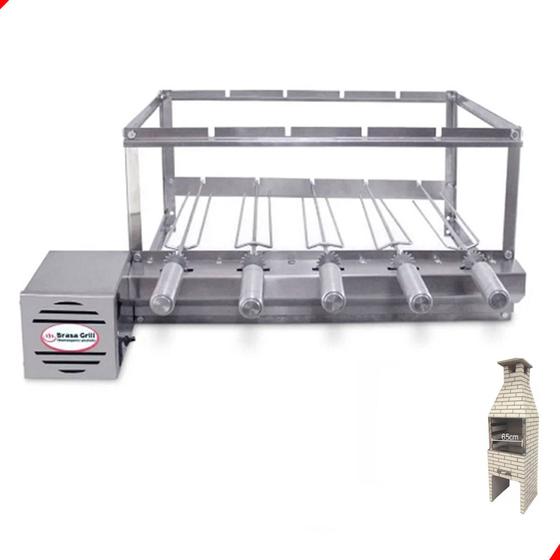 Kit Inox Esquerdo Giratório Gira 5 Espetos para Churrasqueira Pré Moldada 65cm Espaço Brasa Grill Menor preço em Kit Inox Esquerdo Giratório Gira 5 Espetos para Churrasqueira Pré Moldada 65cm Espaço Brasa Grill