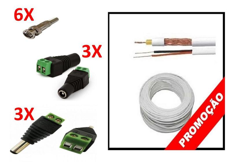 Imagem de Kit Instalação 6 Câmeras De Segurança Cabo Cftv E Conectores