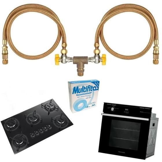 Imagem de Kit Instalação Cooktop Forno Mangueiras 1,00M Gás Encanado